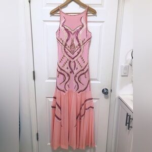 Pink Beaded Sequin Mesh Dress Party Pagent Cruise Formal Prom